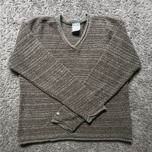 COLUMBIA Gray/Brown Knitted Light-weight Thermal V-neck Sweater | Size Medium